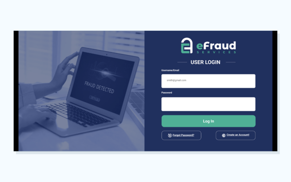 eFraud Services login screen screenshot