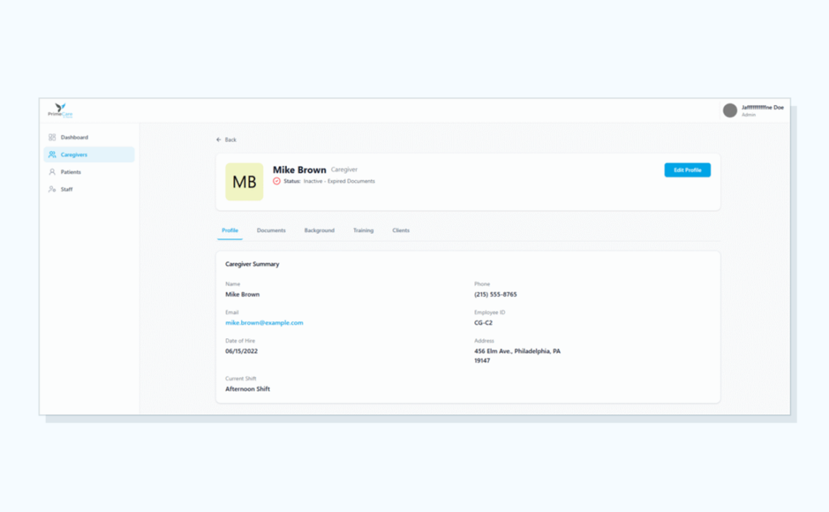 PrimeCare operations platform dashboard screenshot